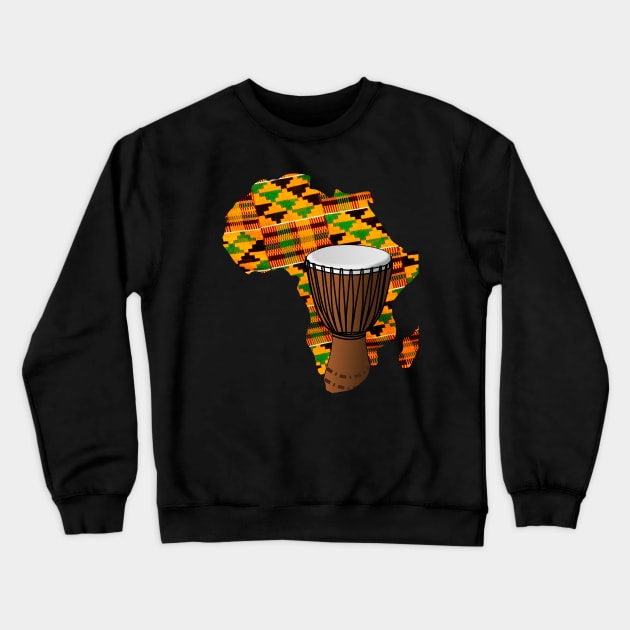 Africa Kente Pattern Drum Crewneck Sweatshirt by Merchweaver